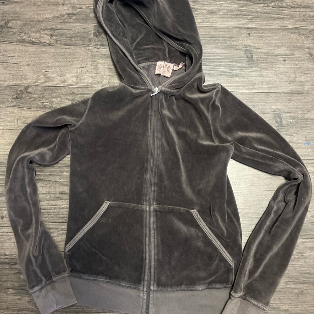 Juicy Couture Charcoal Velour Zip-Up Hoodie